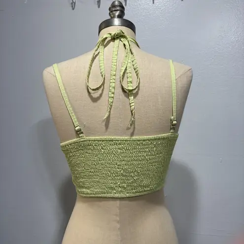 Women’s Cropped Tank Top Size S Boning Rushed Mesh Y2K Green Coquette Feminine