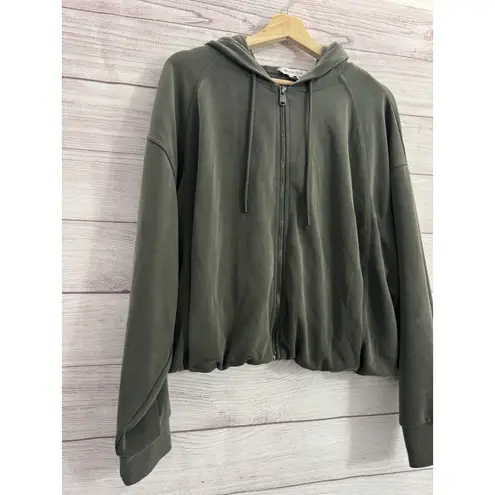 Athleta  Seasoft HOODIE Bubble Hem Full Zip Aspen Olive Green Size LARGE