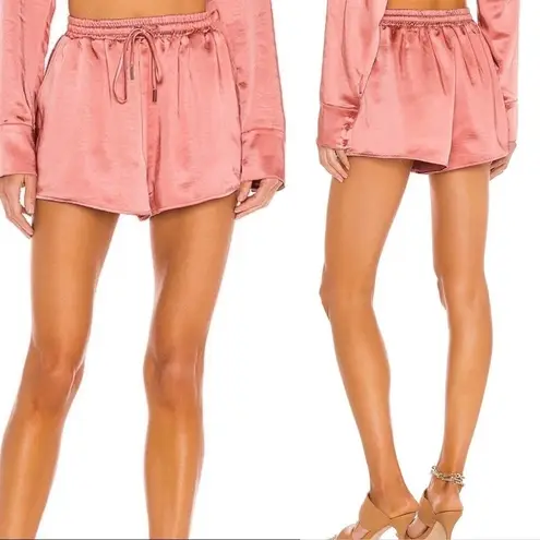 Camila Coelho Estella Lustrous Satin elastic waistband Short Rust/pink size XL