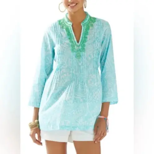 Lilly Pulitzer  Sarasota Beaded Tunic Sea Cups Shorely Blue