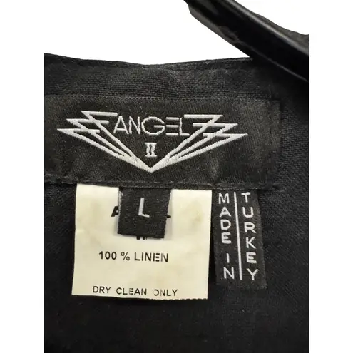 Vtg ANGEL II Black Linen Kaftan Jacket Embroidered w/ turquoise stones Women's M Size M