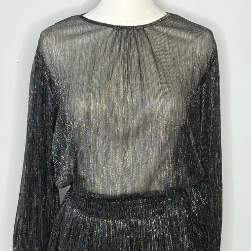 MISA Los Angeles Katia Black Silver Sheer Bodice Ruffled Mini Dress Womens Small