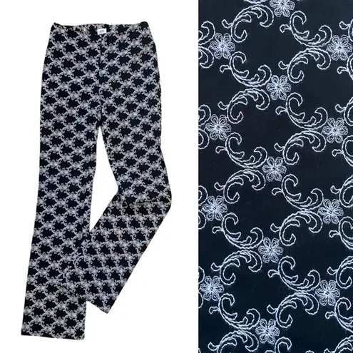 Vintage Y2K Cache Filigree and Floral Embroidered Black And White Mid Rise Pants Size 2