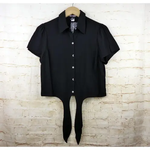 Hot Topic  Shirt Women M Black Psychic Reader Tie Front Button Goth Witch Moon