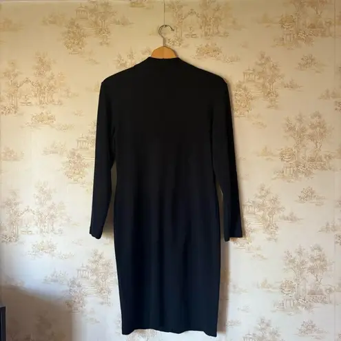 Vintage black wool floral embroidery long sleeve button sheath sweater dress