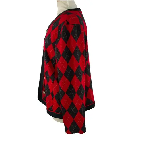 Vintage Stuart Alan Sz 14 Knit Sweater Argyle Knit USA Made Double Breasted Red