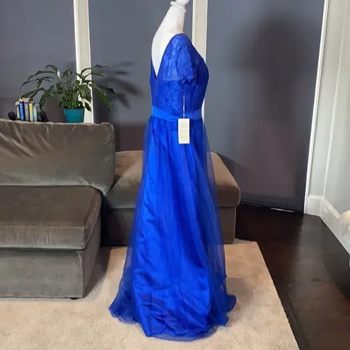Women’s Short Sleeve Full Length Lace & Tulle Bridesmaid Party Dress Size XL NWT Blue