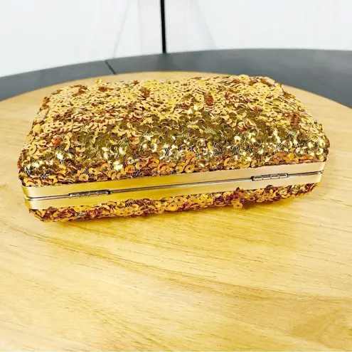 Street Level Sequin Hardside Mini Clutch Evening Bag Metallic Gold