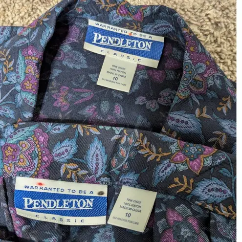 Pendleton Vintage Skirt Suit Set Button Down Floral Jewel Tone Blue Womens 10