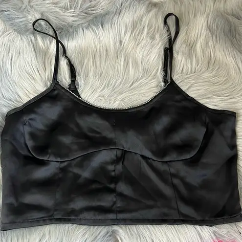 House of Harlow NWT 1960 Black Rhinestone Trim Cami Top Size L