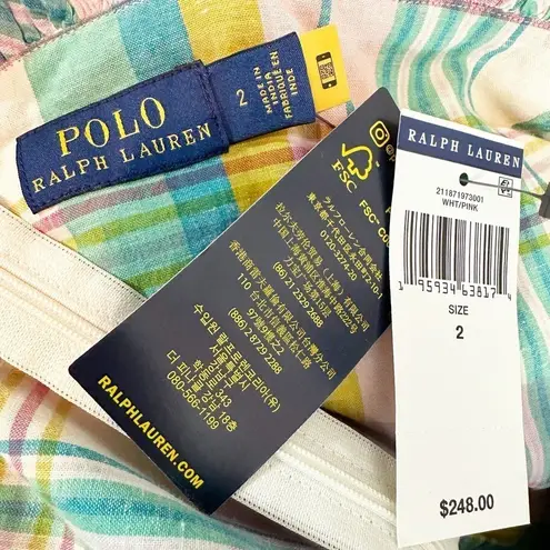 POLO Ralph Lauren Madras Plaid Ruffle Midi Dress Size US 2 Boho Cottagecore