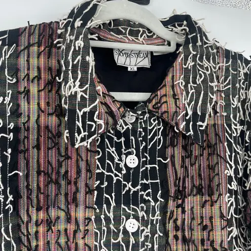 Y2K Silver Stream Textured Womens Shacket XL Boho Grunge Patch Hippie Festival Blue