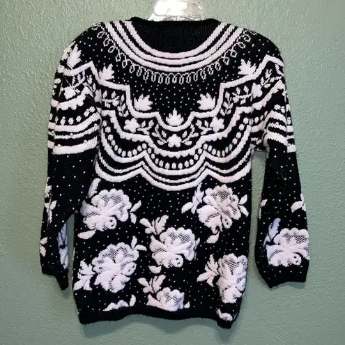 Vintage Kitty Hawk Vivian Wang black and floral sweater with faux pearl beads