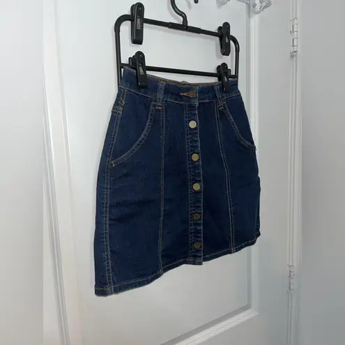 BLANK NYC Blue A-Line Jean Skirt Snap Buttons Rodeo Western Chic Cotton Rayon 24