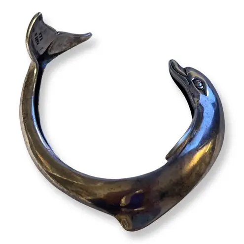 Vintage Sterling Silver Kabana Huge Leaping Dolphin Cuff Bracelet size 7