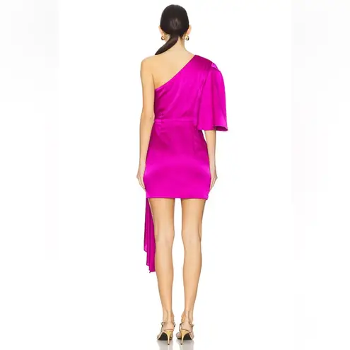 Solace London Marcie One Shoulder Draped Knot Mini Dress in Fuchsia Pink Sz 2