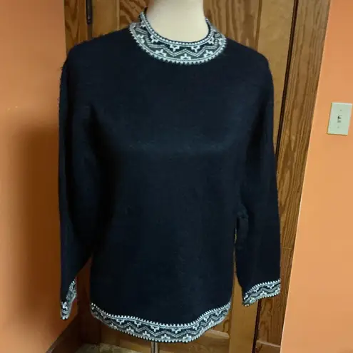 Vtg Peruvian Alpaca Aztec Soft Fuzzy Sweater Blue Size M