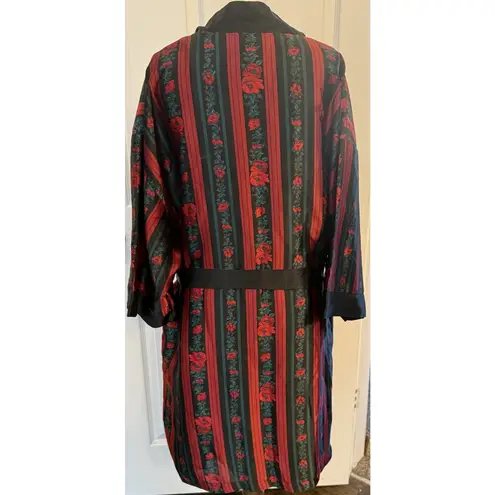 VTG Satin Nightgown & Robe Set Sz LG Black/Red Floral Sexy Nightie Feminine EUC