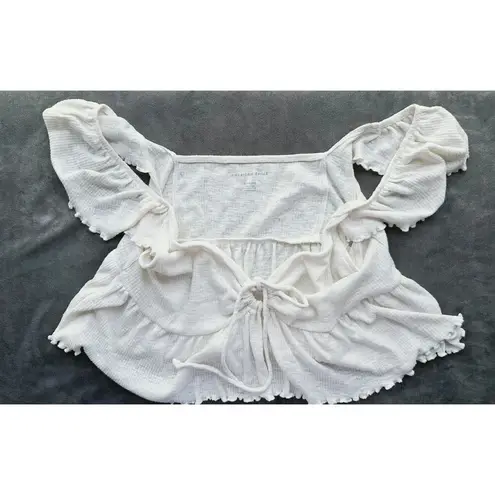 American Eagle NWT  Ruffle Sleeve Babydoll Cropped Blouse Tank Boho Ivory Sz XL