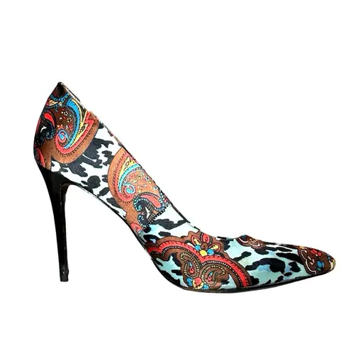 Carlos Santana Women’s Blue Leopard Paisley Posy Stiletto Heels Size 7.5