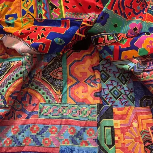 NY Invasion womens medium blazer abstract bright 80s cool unique funky Blue