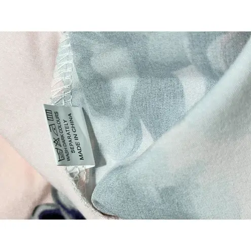 Women's Polyester Floral Print Split Neck Short Sleeve Top Pink Size Large