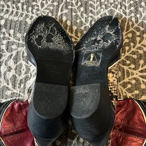 ZARA  snake skin metallic burgundy western cowboy boots