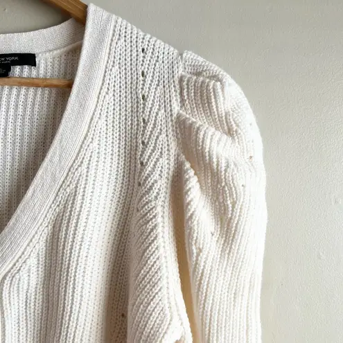 Marc New York Puff Sleeve Cable Knit Semi-Crop Cardigan Sweater in Ivory, Large