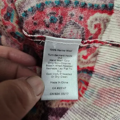 Talbots  Red Geometric Merino Wool Puff-Sleeve Sweater Size Medium