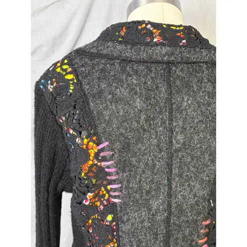 Clotheshead Black Gray Multicolor Knit Wearable Art Patchwork Cardigan Coat L Size XL