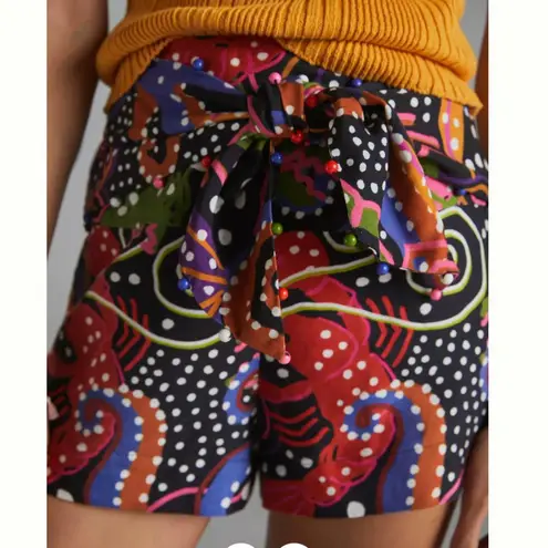Farm Rio Anthropologie Seaside Dream Printed High Waisted Beaded Shorts