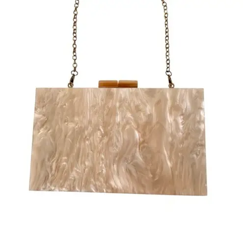 None Acrylic Clutch Bag with Removable Chain Shoulder Strap Peach and Gold - Image 4