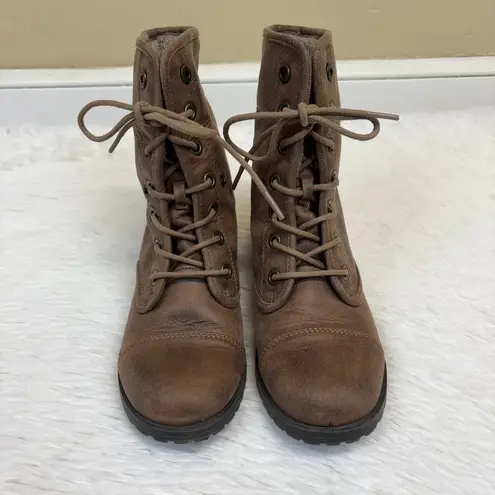 Anthropologie  Seychelles Fold Down Faux Fur Lined Combat Boot Taupe 7.5 Wide