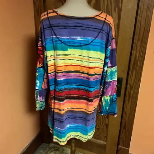 Vintage 90s Carol Little Rainbow Striped roo pocket top Size L
