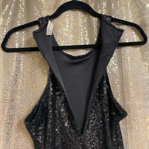 Bear Dance Women’s Medium Black Sequin Evening Sleeveless MIDI Dress Back Zip