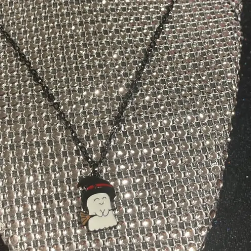 Boutique Ghost Witch Hat and Broom Necklace Black Jewelry for Women goth kawaii Halloween