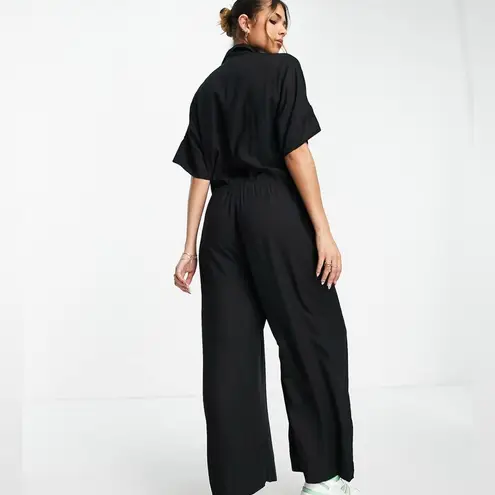 ASOS Chic Black Wide-Leg Jumpsuit Short Sleeve Tie Waist Button down Womens Size 6 - Image 3