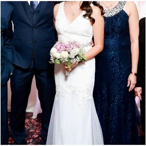 Lulus NEW  White Embroidered Lace ,Tulle Mermaid Maxi Dress Sleeveless Size Small