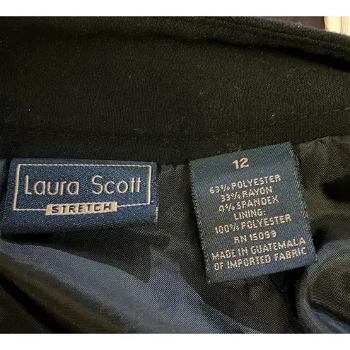 Laura Scott Skirt Womens 12 Black Stretch Flounce Hem Career Office Midi Lined