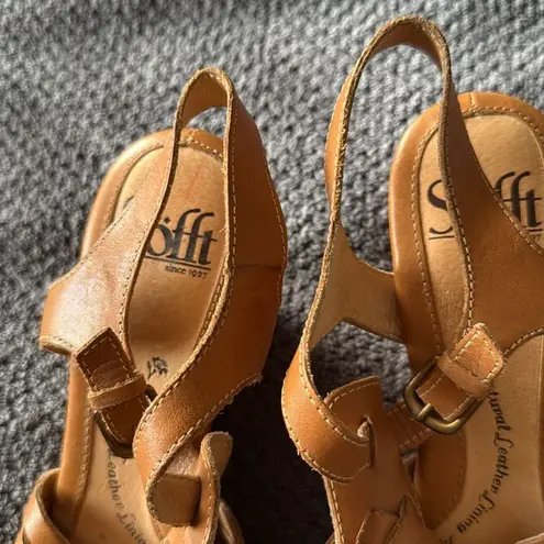 Sofft Cognac Woven Leather Slingback Wedge Sandals Size 6.5M Brown