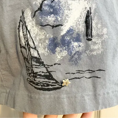 Vintage Nina Piccalino Beach Scene Short Sleeve Top Starfish Buttons Size 8 Blue