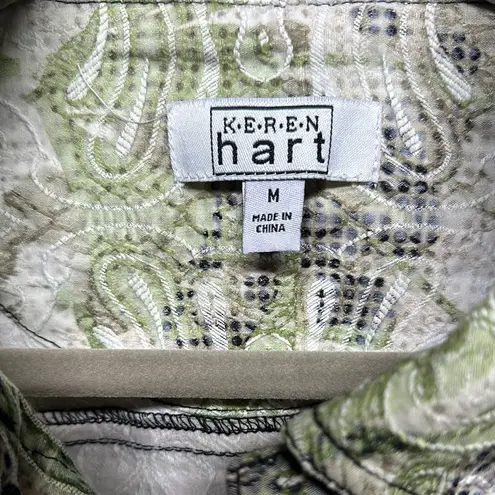 KEREN hart Green Jean Jacket with Artistic Botanical Print Size M