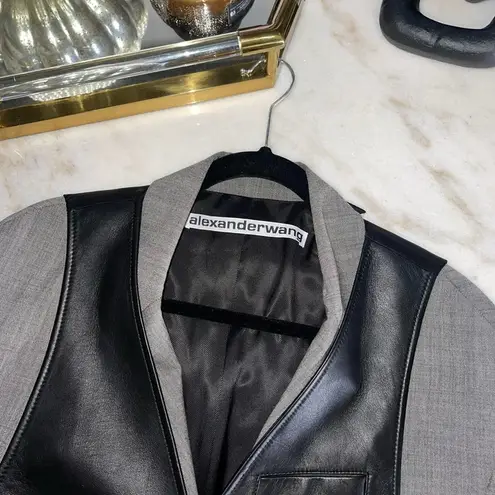 Alexander Wang Mohair Blazer With Leather Vest In Grey
