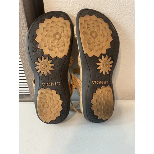 Vionic Women Sz 11 Amber Adjustable Sandal Ortho Arch Support Gold Cork Comfort