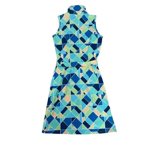J. McLaughlin Dolly Catalina Cloth Sleeveless Dress Belted Green/Blue Print XS