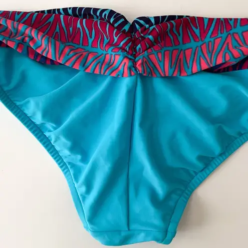Sunsets Daybreak Turquoise Blue Fading Coral Ruching Bikini Bottoms NWT Small