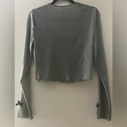 Sugar Moon Sheer Gray Long Sleeve Crop Top with Bow Accents Size Large