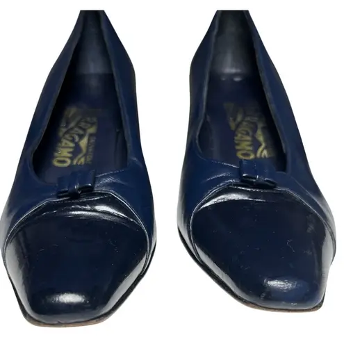 Salvatore Ferragamo Salvatore Ferragamo Square Toe Pumps Women's 7.5 AA Narrow Navy Leather Italy