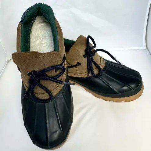 Pacific trail Snow Alberto Gwen Low Duck Rain Shoes Navy Tan Leather Sz 6