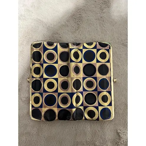 Hobo Wallet Womens Size Geometric Circle Pattern Black Gold Clasp Modern Chic